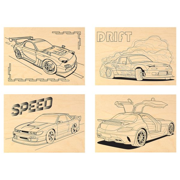 Набор досок для выжигания ТРИ СОВЫ "Скорость" 4шт (НВ_56780)