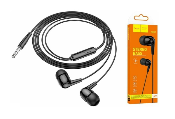 Гарнитура проводная HOCO M97 вставные, кнопка ответа, 16 Ом, 95 дБ, кабель 1.2м, черный