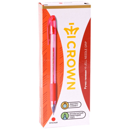 Ручка гелевая CROWN "Hi-Jell Needle Grip" красная 0,7мм HJR-500RNB