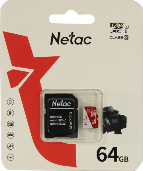 Карта памяти MicroSDXC 64Gb Netac P500 ECO Class10 [NT02P500ECO-064G-R](SD адаптер)