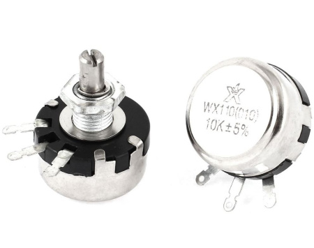 Потенциометр WX110, 10кОм, 1вт, B (линейный), 5%, 300°, вал гладкий (RE)