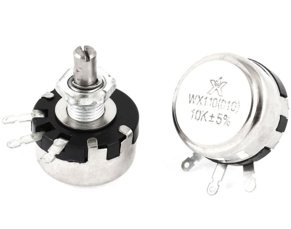 Потенциометр WX110, 10кОм, 1вт, B (линейный), 5%, 300°, вал гладкий (RE)