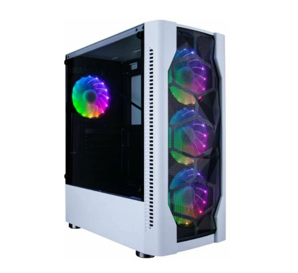 Корпус ATX Б_БП 1STPLAYER DK D4 WHITE (USB, Audio, 4x120mm LED, белый)[D4-WH-4G6]