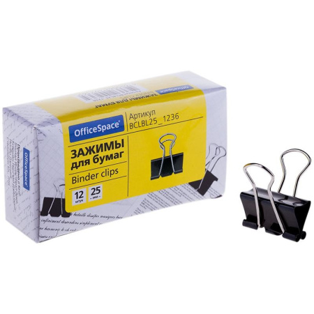 Зажимы для бумаг 25мм. OfficeSpace 12шт. черные (BCLBL25_1236)