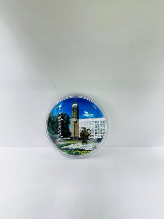 Магнит сувенирный, круглый. "Красноярск" (76 мм)