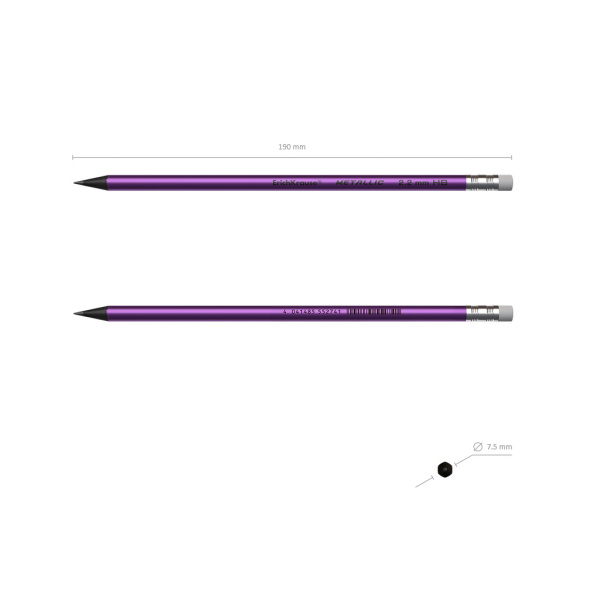 Карандаш ч/гр. ERICH KRAUSE "Joy Metallic" HB с ластиком (55274)