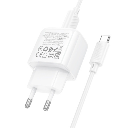 Зарядное_устройство - USB_2x2.4A + кабель TypeC HOCO CS51A, белый