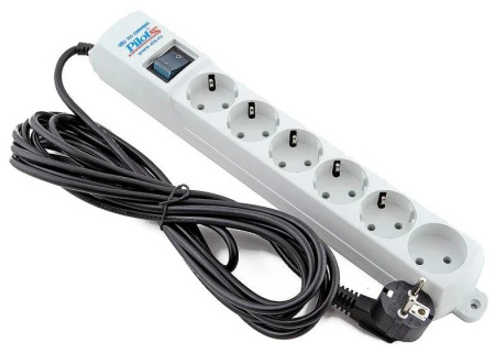 Сетевой фильтр  5.0м, 6 розеток Pilot, S, 10А, 2200Вт, с выключателем, белый, коробка