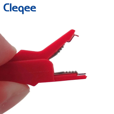 Зажим крокодил 56мм, 15а, гнездо под разъём Banana, красный+чёрный, Cleqee P2007
