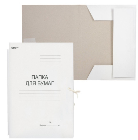 Папка с завязками 220г/м2 STAFF, белая до 200л. немелованная (126525)