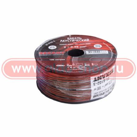 Кабель акустический 2*0.35мм2, PVC CCA, красный+черный, бухта 100м, Rexant ШВПМ 01-6102-3