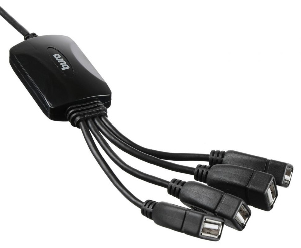 USB_Хаб 4xUSB_2.0 Buro BU-HUB4-0.3-U2.0-Splitter черный