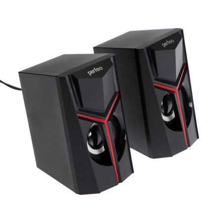 Актив.колонки 2.0 Perfeo TRIAL 6Вт, питание от USB, LED подсветка, пластик, Black