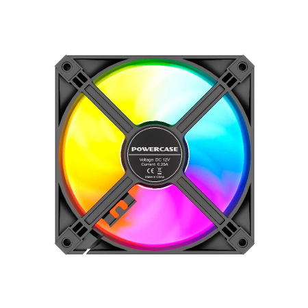 Кулер в корпус 120х120х25 Powercase (M56-12 ARGB) Black (700-1500prm/4pin PWM (M+F)+ 3pin ARGB (M+F)/61,36 CFM/26дБ/подшипник гидравлический/ARGB)
