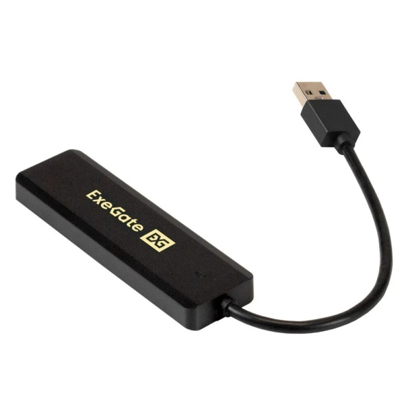 USB_Хаб 4xUSB_3.0 ExeGate DUB-4P/1  черный доп. разъем USB Type-C для подключения источника питания