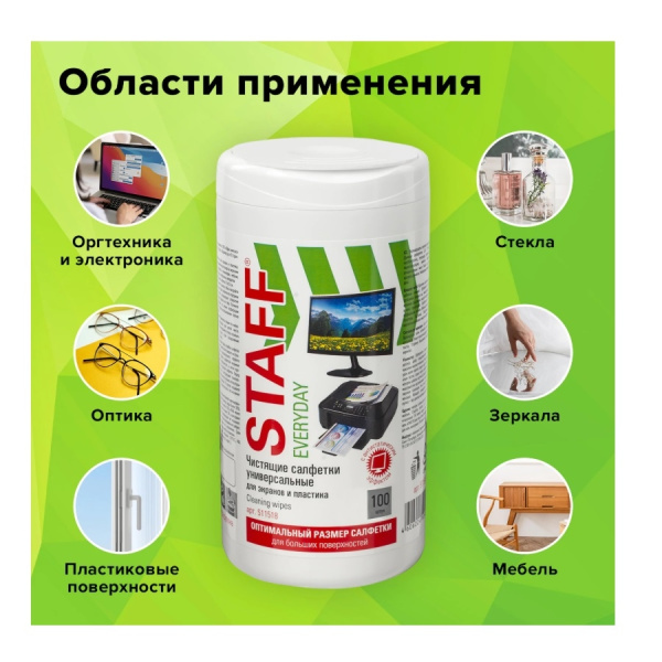 Салфетки чистящие STAFF для пластика, 100шт (511518)
