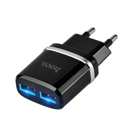 Зарядное_устройство - USB 2*2.4A+lightning HOCO C12 Черный