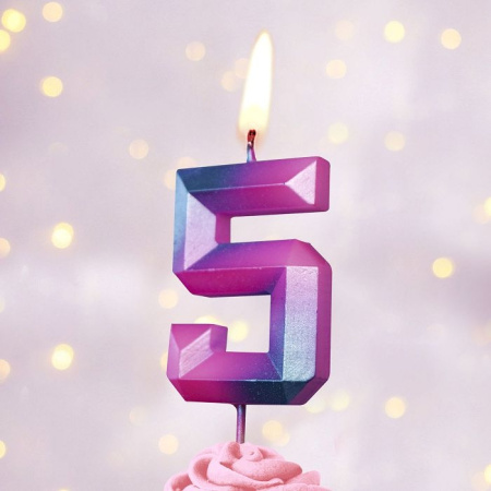 Свеча "Цифра 5" Пурпурные грани. 4,3см. Омский свечной (6465)