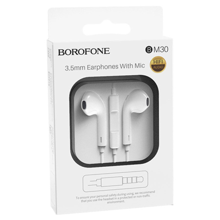 Гарнитура проводная BOROFONE BM30 вставные, кабель 1.2м, белый