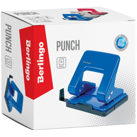 Дырокол BERLINGO на 20л. металл., с линейкой, ассорти (DDm_20049)