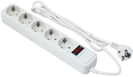 Сетевой фильтр  1.5м, 5 розеток Exegate, SP-5-1.5W, 10А, 2200Вт, с выключателем, белый, пакет