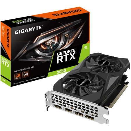 Видеокарта GeForce RTX3050 Gigabyte 6Гб WINDFORCE OC GDDR6,96bit,2HDMI,2DP (GV-N3050WF2OC-6GD) ret