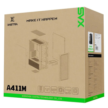 Корпус mATX Б_БП XASTRA A411M 4ARGB-FG Black (USB3.0,Audio,TG,черный,Mesh,4х120мм FRGB,CPU Cooler до 165мм, VGA до 340мм)