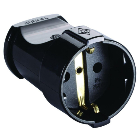 Розетка электрическая кабельная, прямая, 16A, черный, з/к, Makel 10053