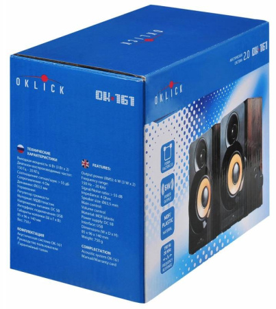 Актив.колонки 2.0 Оклик OK-161 6Вт, черный/темное дерево