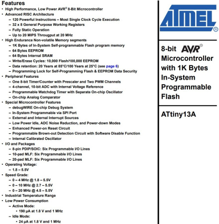 микросхема ATtiny13A-SU, SO8W