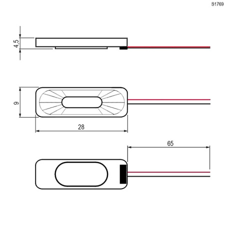 Динамик прямоугольный,  28*9*4.5мм, 8ом, 1вт, S1769