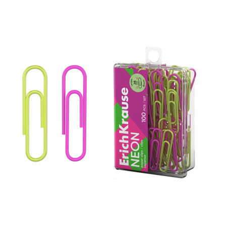 Скрепки 28мм. Erich Krause Neon 100шт. цветные (62050)