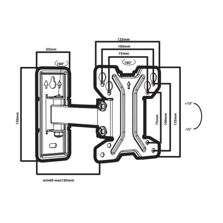 Кронштейн Tuarex ALTA-108 черный настенный,10-27",до 20кг,нак. +5° -15°,от ст. 60-185мм