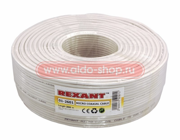 Кабель коаксиальный 75Ом, OD4.0мм, внутр., PVC Cu/Cu 72%, метражом, Rexant MicroCoaxial 01-2601