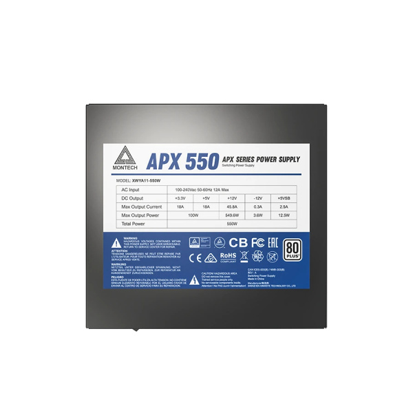 Блок питания 550Вт Montech APX 550W (ATX 2.43,APFC,120мм,2PCI-E,6SATA,80+Standard)[XWYA11-550W]