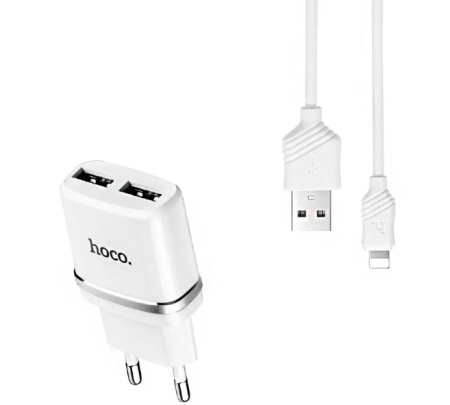 Блок питания сетевой USB, 5в, 2.4а, 12вт, 2*USB-F, сетевая вилка, белый, Hoco C73A