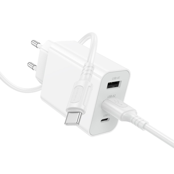 Зарядное_устройство - USB 2*15W+Type C/2.4A BOROFONE BA105A + кабель Type-C белый