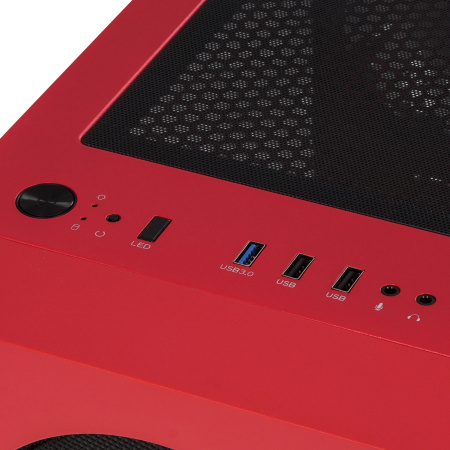 Корпус без блока питания/ Case WIZMAX EM1, Mini-Tower, TG, 1x160mm + 1x120mm LED, 1xUSB-A 3.0 + 2xUSB-A 2.0, mATX, mITX, Woofer Red (EM1 Woofer Red)