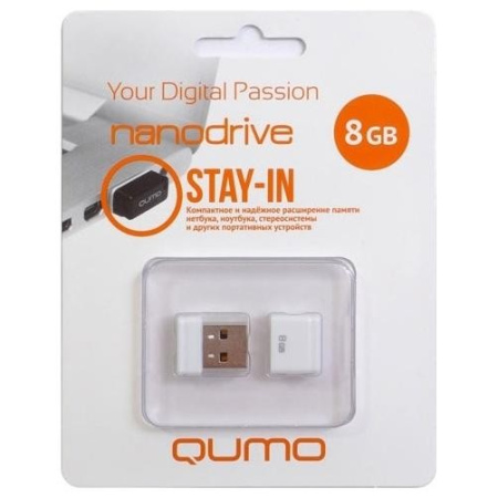 Флеш-накопитель USB2.0 8Gb QUMO Nano (QM8GUD-NANO-W) Белый