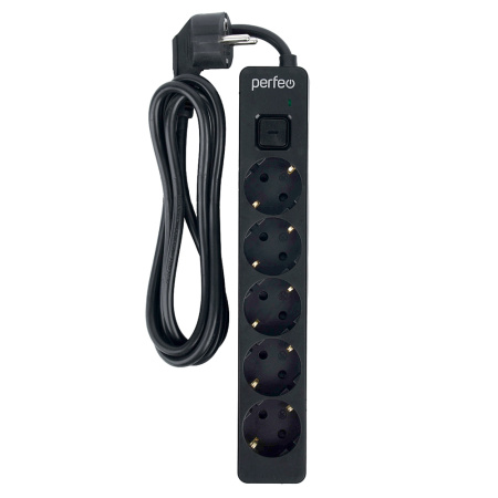 Сетевой фильтр  1.8м, 5 розеток Perfeo, REAL STREAM, 16А, 3500Вт, с выключателем, тройная защита, черный