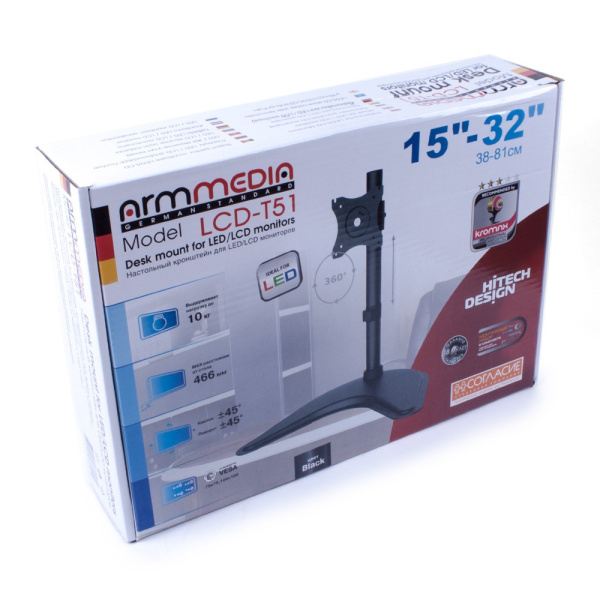 Кронштейн для монитора Arm media LCD-T51 black наклонн-поворотное, 15-32", до 10кг