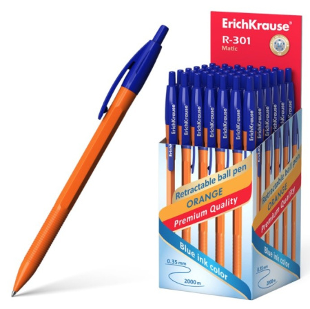 Ручка шариковая Erich Krause "R-301 Orange Matic" автомат, синяя, 0,7мм (38512)