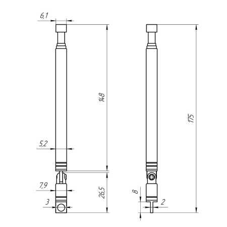 Антенна телескопическая   d6мм, 170..485мм, поворотный фланец с отверстием d3мм, AST-15/S4