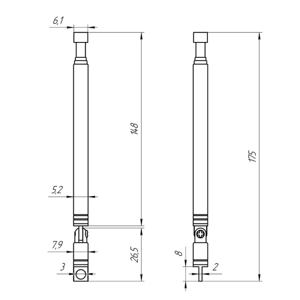 Антенна телескопическая   d6мм, 170..485мм, поворотный фланец с отверстием d3мм, AST-15/S4