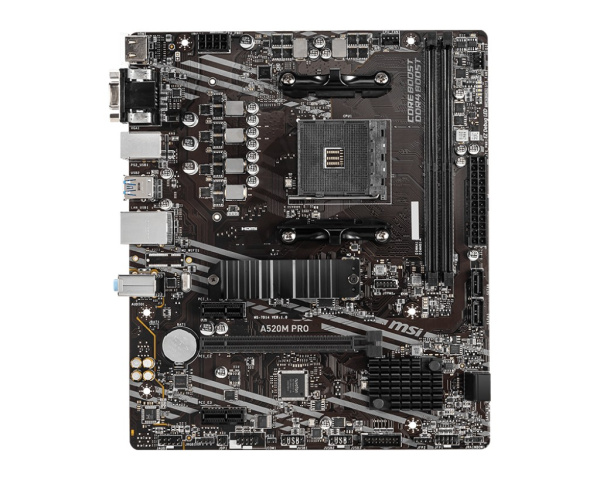 Мат.плата SocAM4 AMD A520 MSI A520M PRO (mATX,2DDR4,M.2,2PCI-E,VGA,HDMI,DP,PC4600)