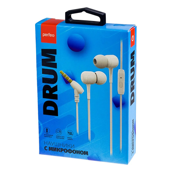 Гарнитура Perfeo DRUM внутриканальные, белый (PF_C3206)