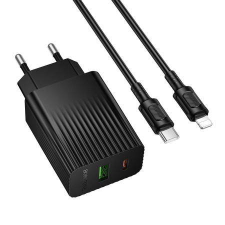 Зарядное_устройство - TypeC 20W/3A BOROFONE BAS74A + кабель Lightning/Type-C черный