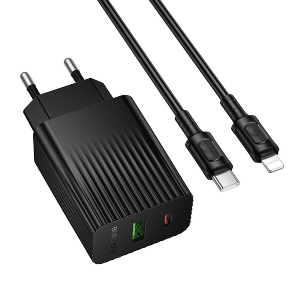 Зарядное_устройство - TypeC 20W/3A BOROFONE BAS74A + кабель Lightning/Type-C черный