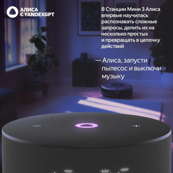 Умная колонка Яндекс Станция Мини 3, черный 12W 1.0 BT/Wi-Fi (YNDX-00027BLK)
