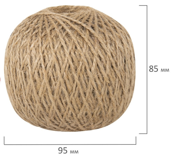 Шпагат джутовый, полированный BRAUBERG 1,5мм, 165м, 2 нити (607943)